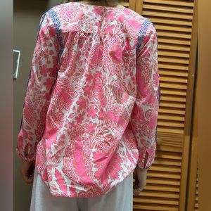J. Crew Women's 100% Cotton Pink Floral Embroidered Button Popover Top